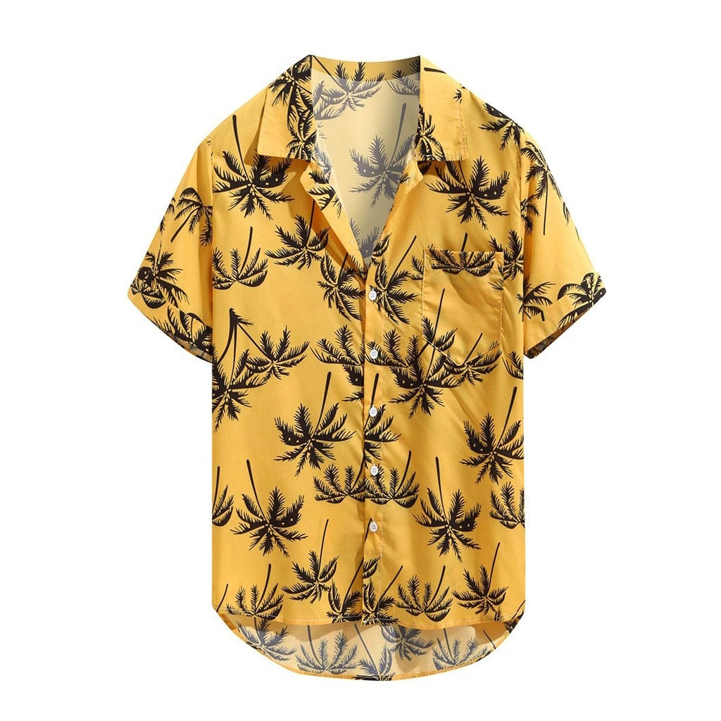 Palm Print Yellow Summer Shirt