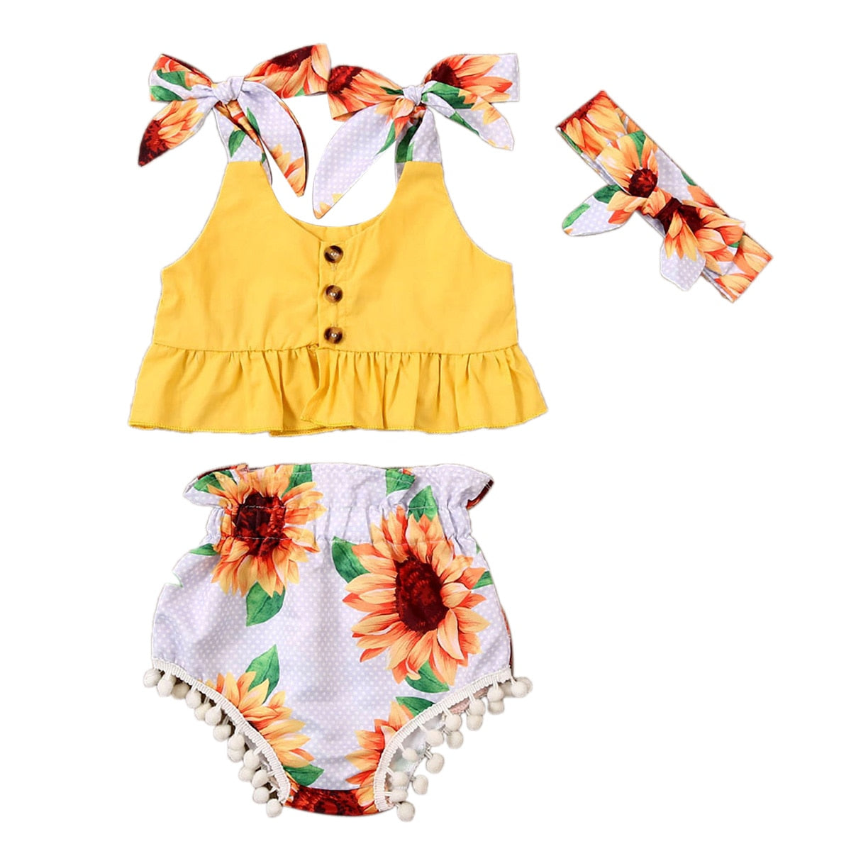 Crop Top + Pom Pom Sunflower Shorts