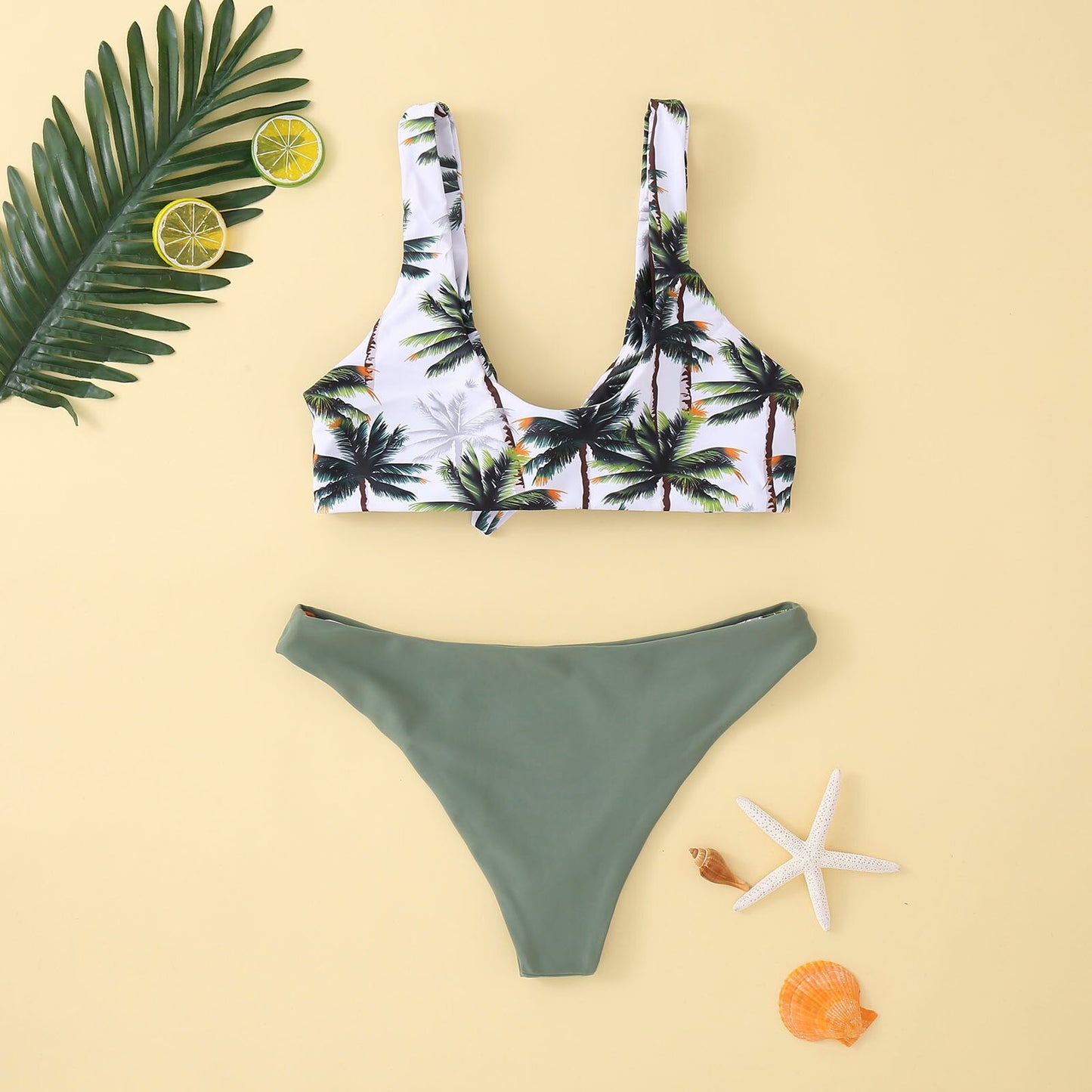Palm Print Bikini W/ Reversible Bottoms