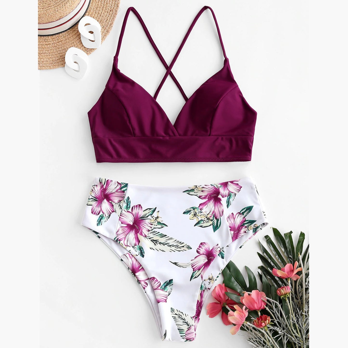 Solid Top/Bottom Print Bikini