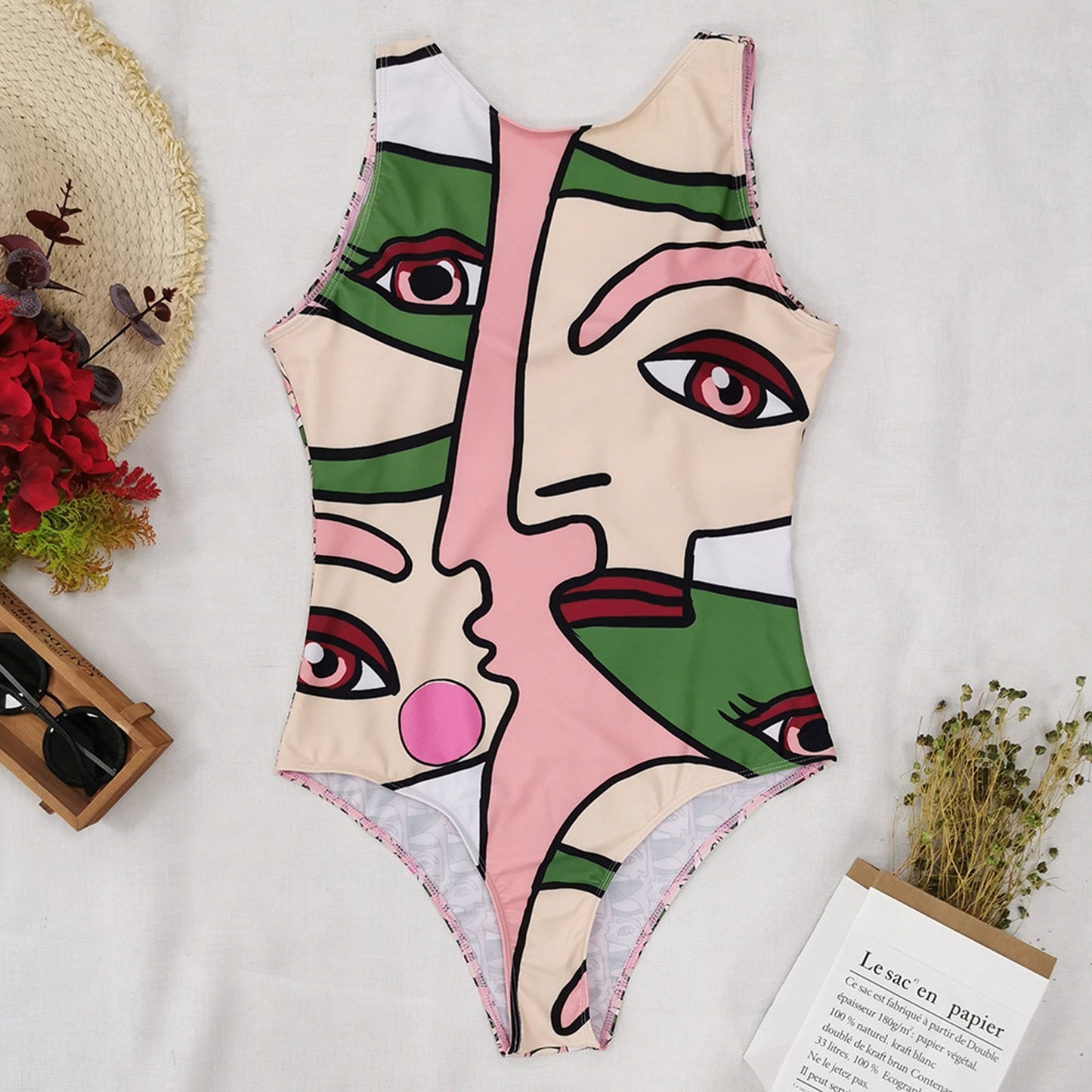 Abstract Print One Piece Swimsuit