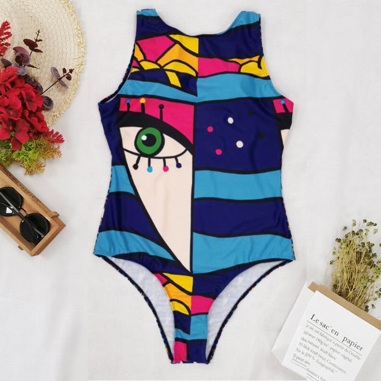 Abstract Print One Piece Swimsuit