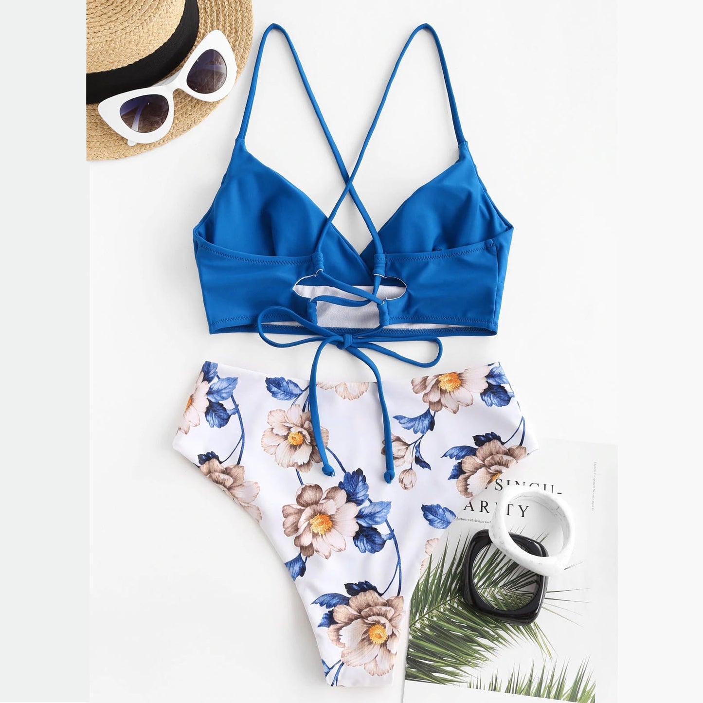 Solid Top/Bottom Print Bikini