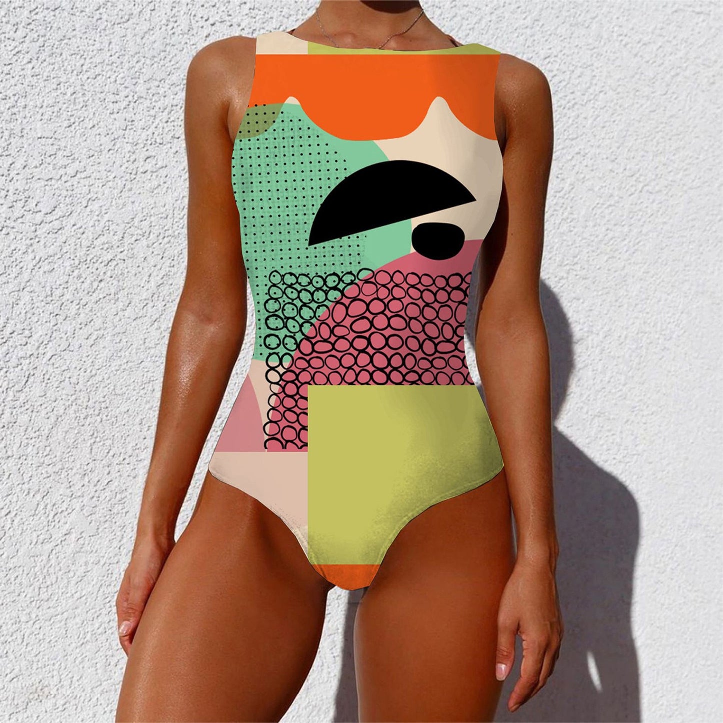 Abstract Print One Piece Swimsuit