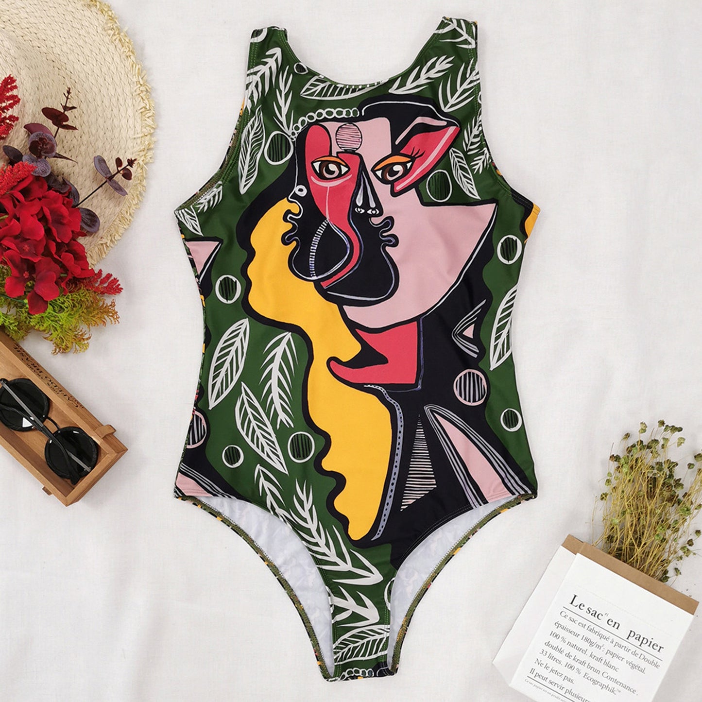 Abstract Print One Piece Swimsuit
