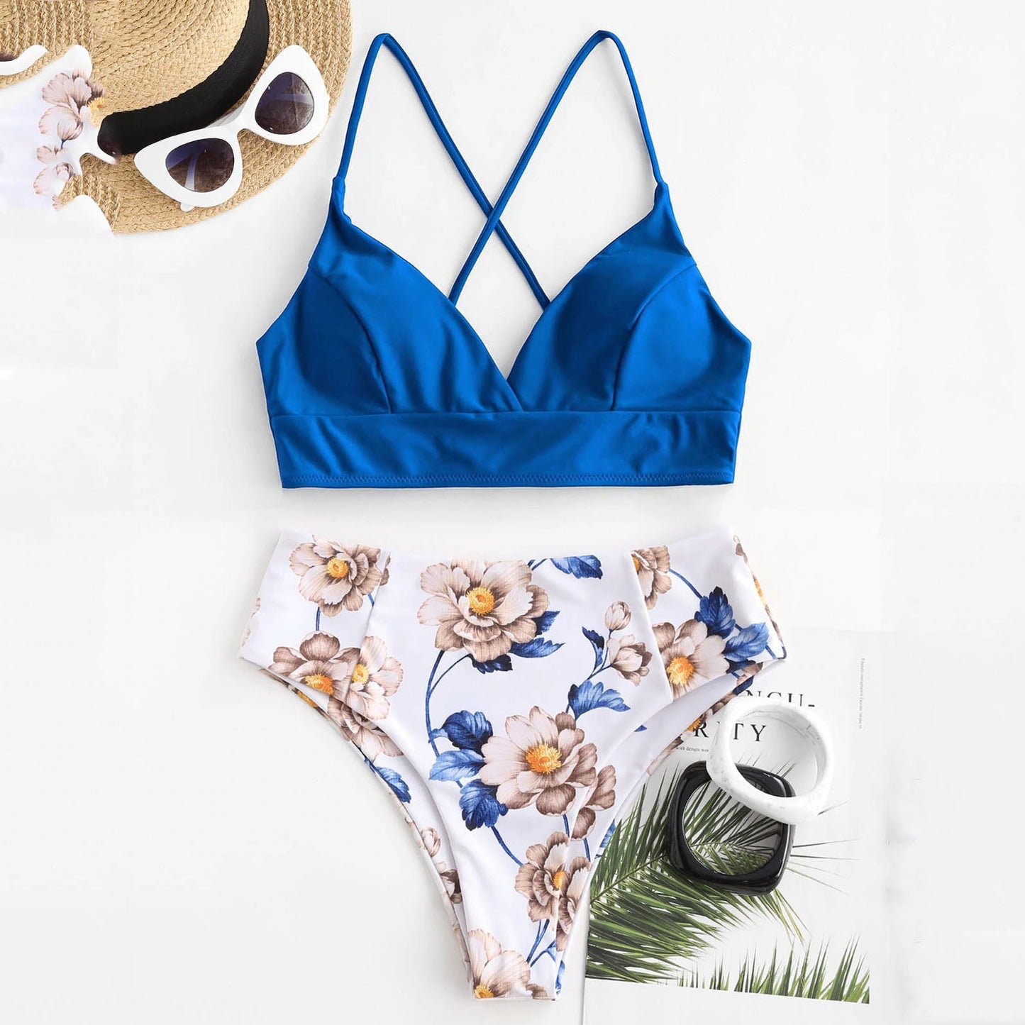 Solid Top/Bottom Print Bikini