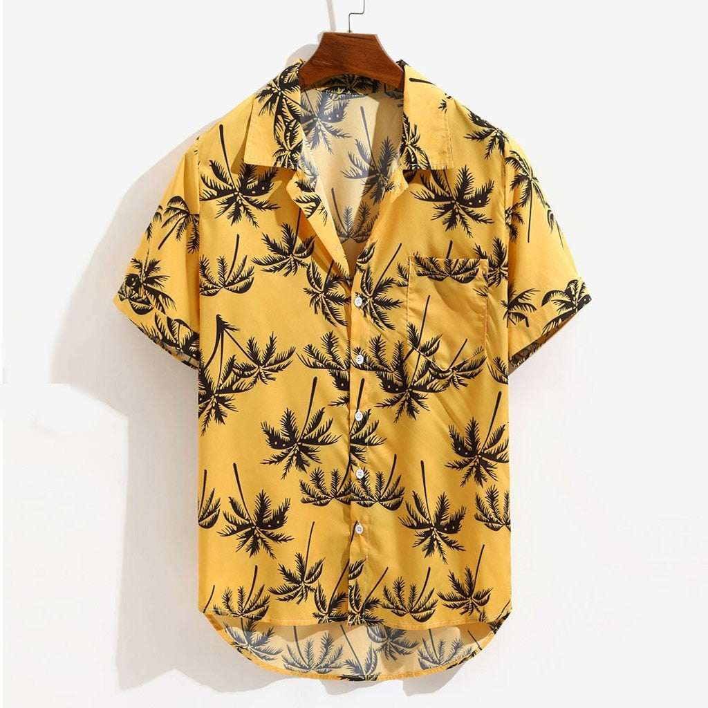 Palm Print Yellow Summer Shirt