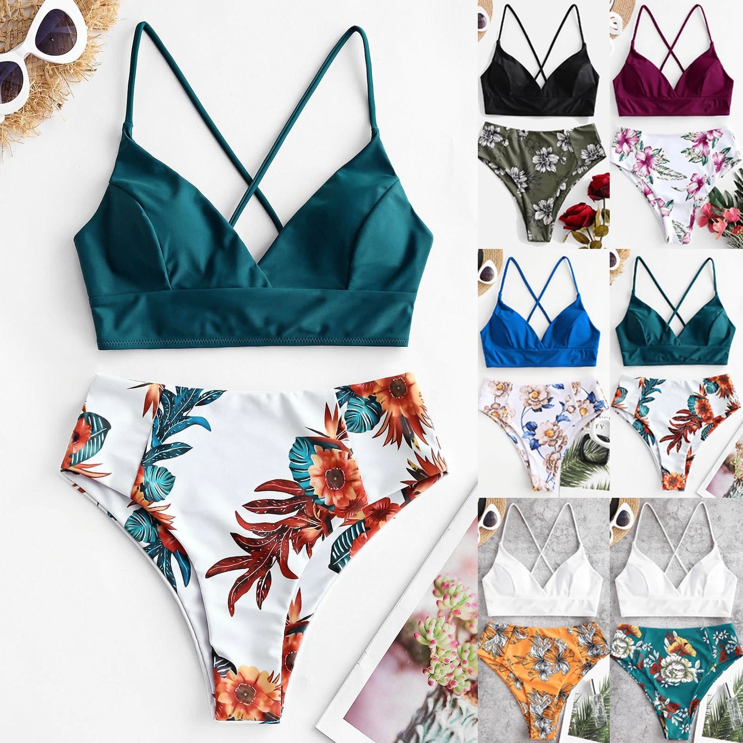 Solid Top/Bottom Print Bikini