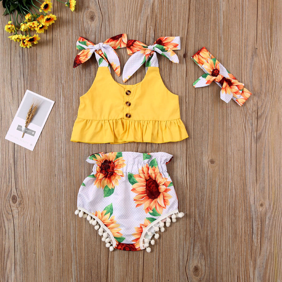 Crop Top + Pom Pom Sunflower Shorts