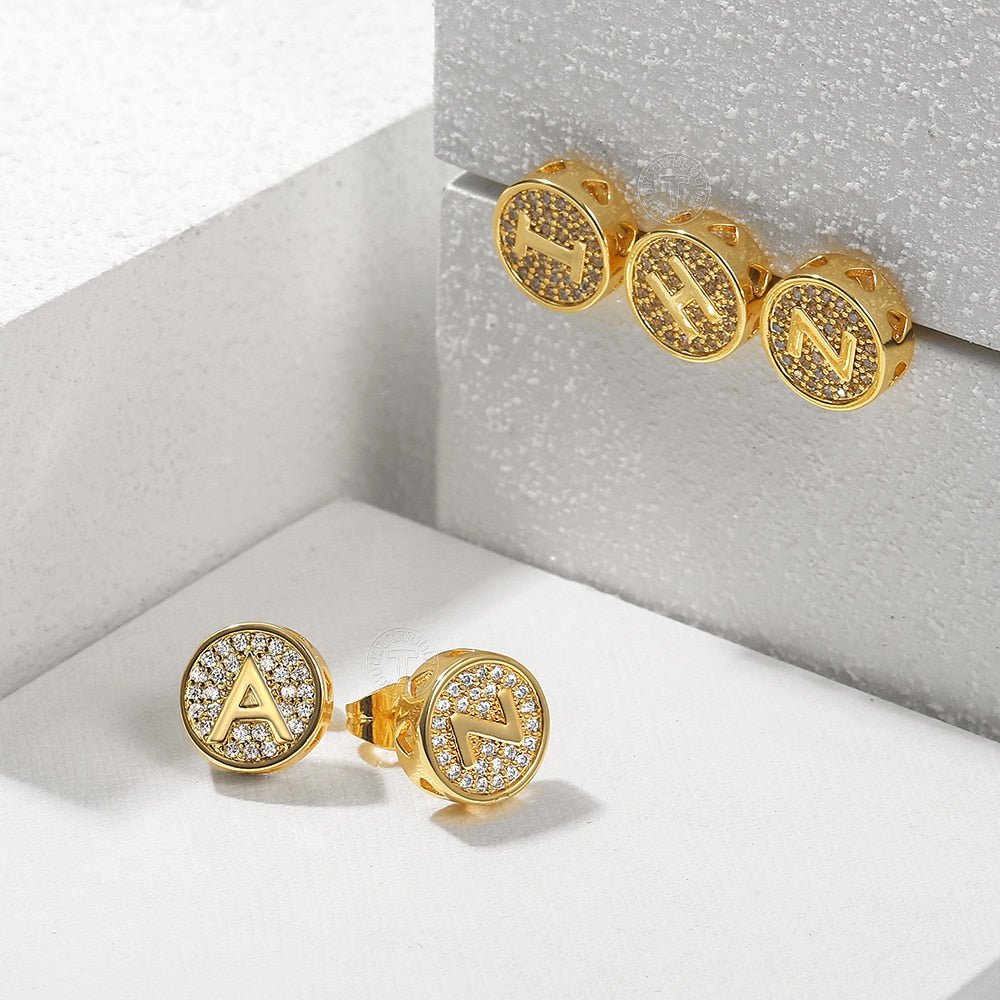 CZ & Gold Letter Stud Earrings