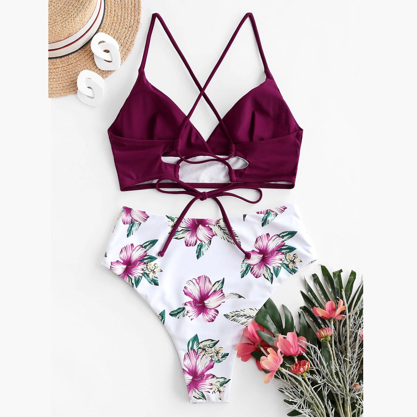 Solid Top/Bottom Print Bikini