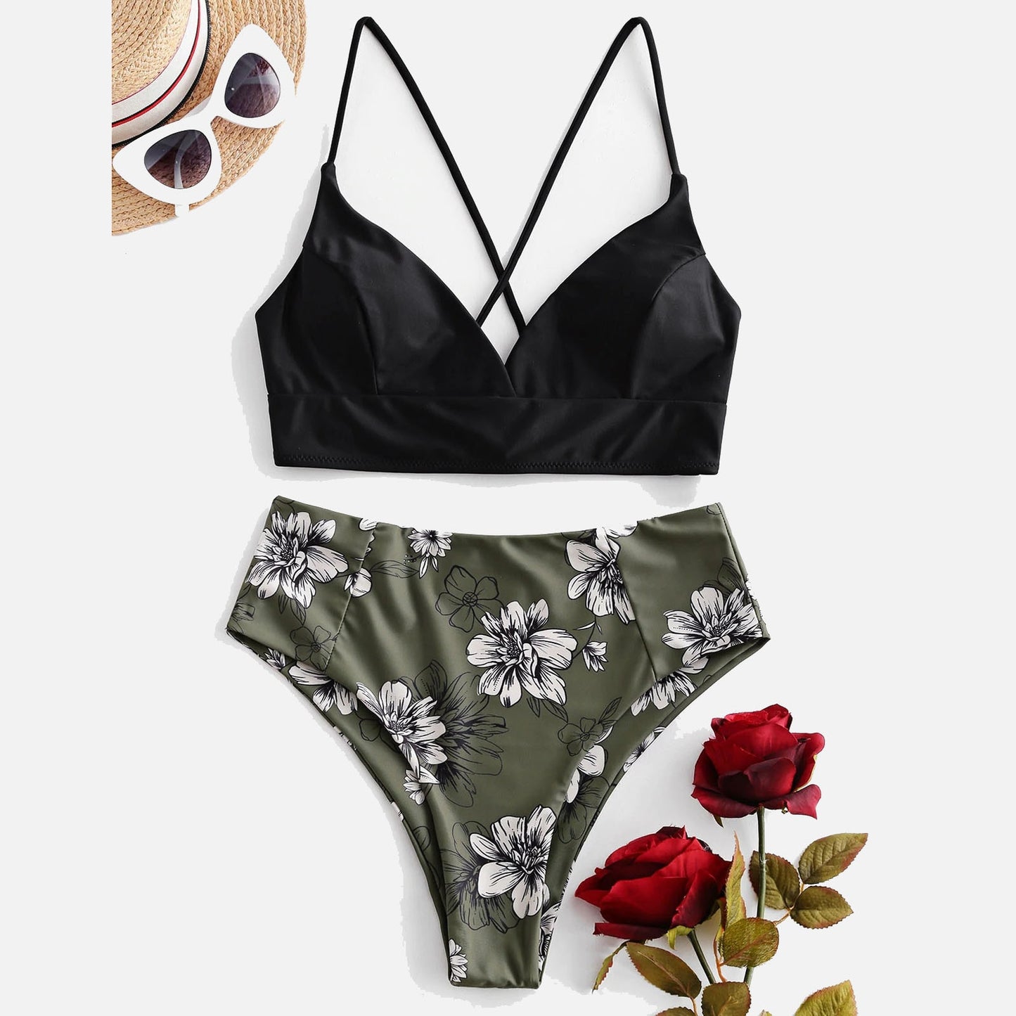 Solid Top/Bottom Print Bikini