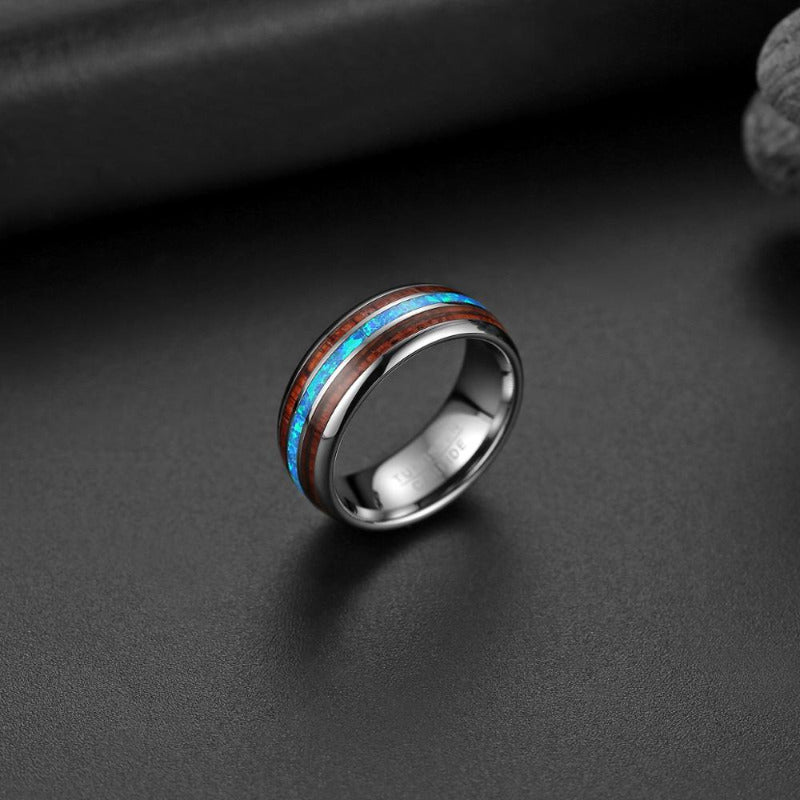 Koa Wood + Abalone Tungsten Carbide Ring
