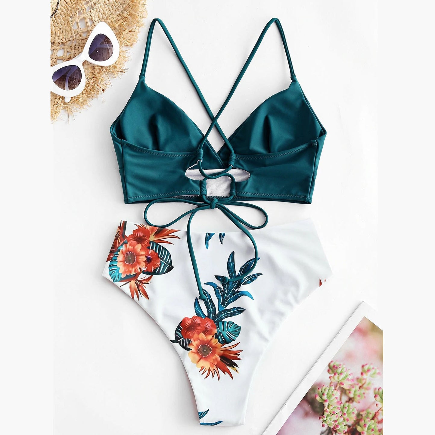 Solid Top/Bottom Print Bikini