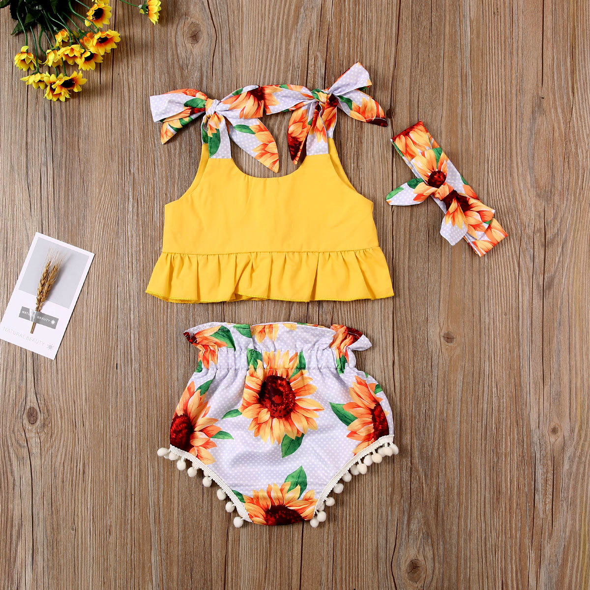 Crop Top + Pom Pom Sunflower Shorts
