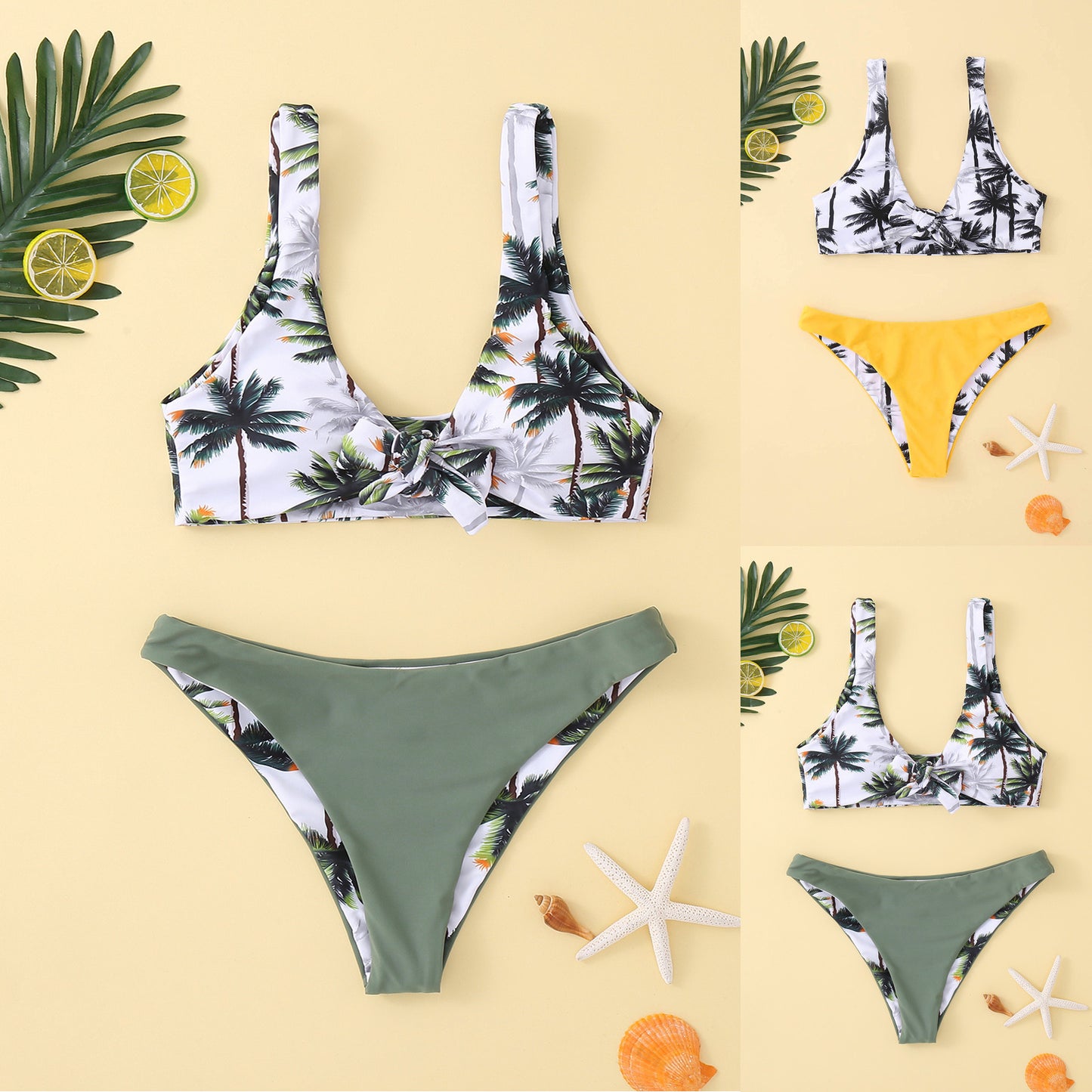 Palm Print Bikini W/ Reversible Bottoms