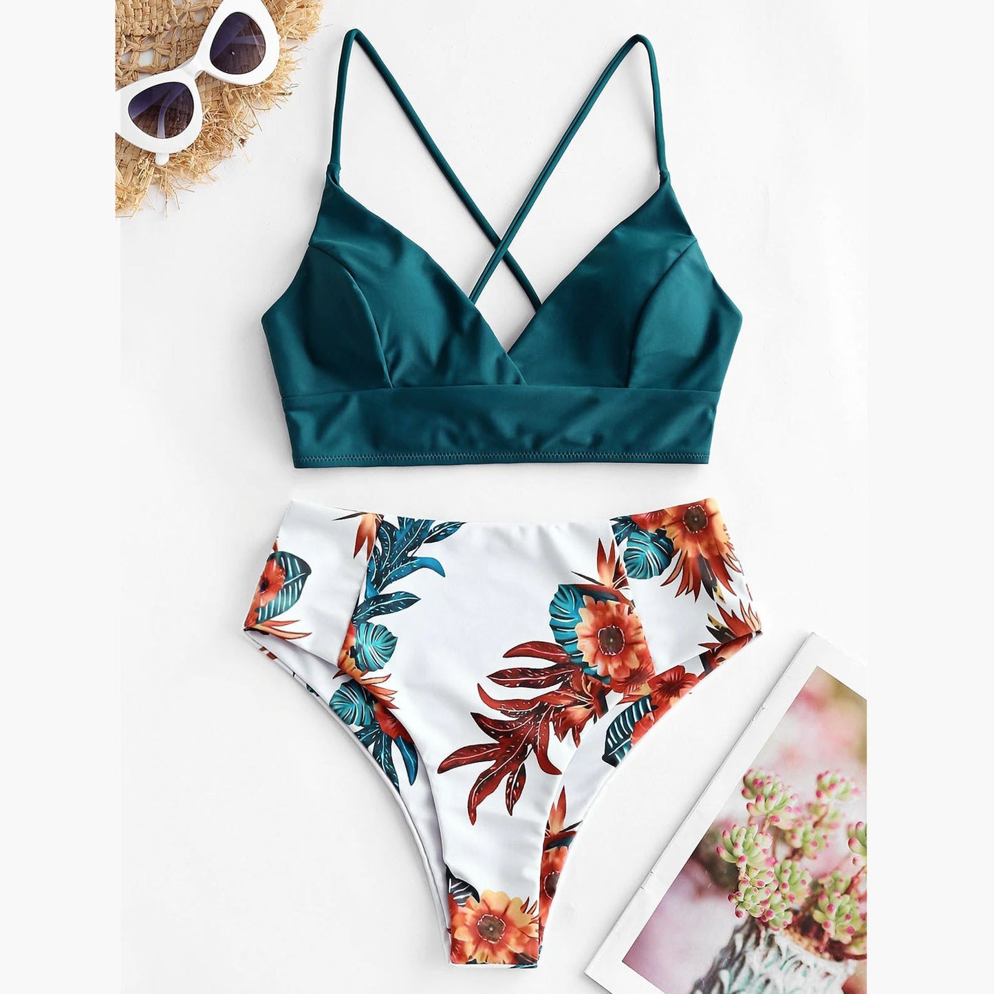 Solid Top/Bottom Print Bikini