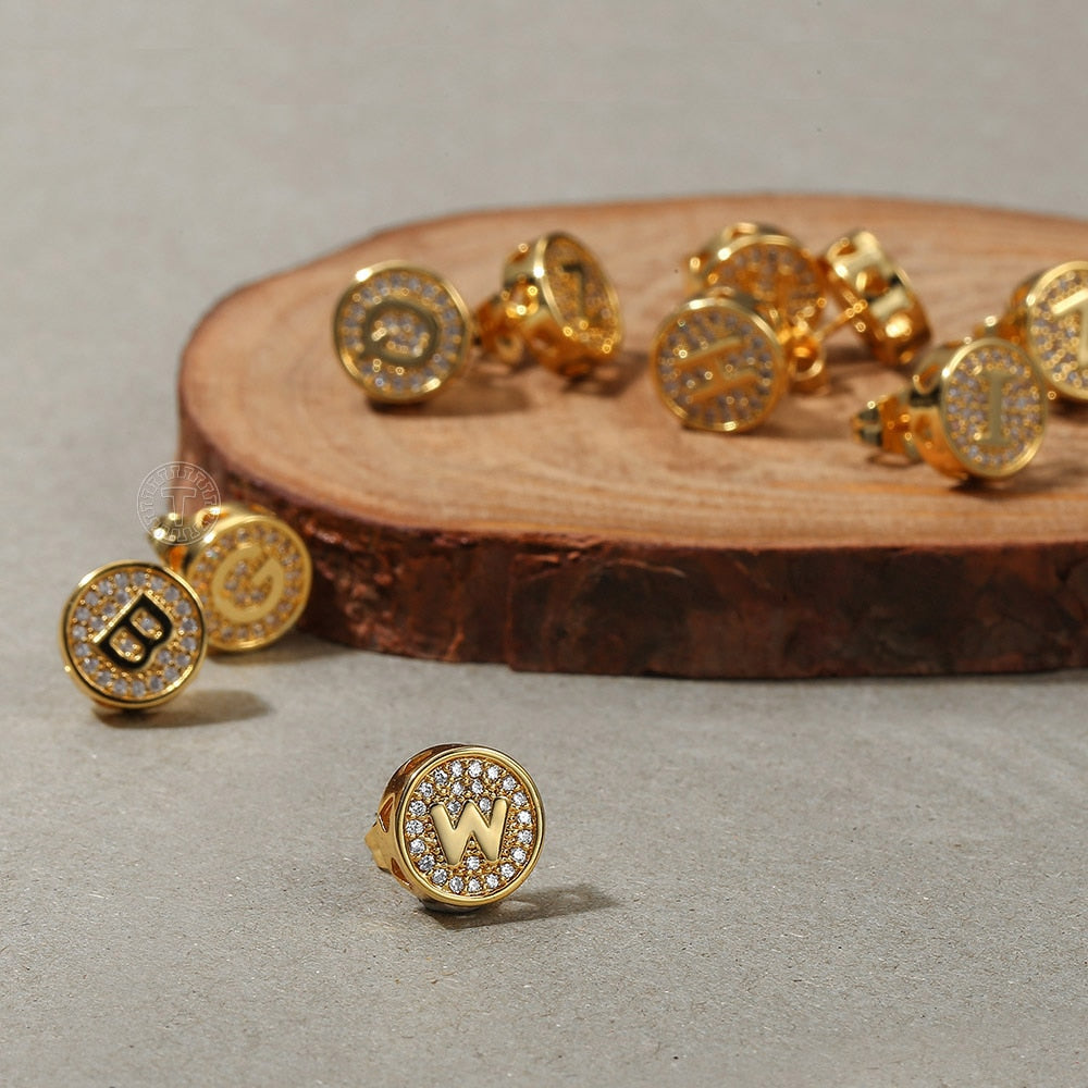 CZ & Gold Letter Stud Earrings