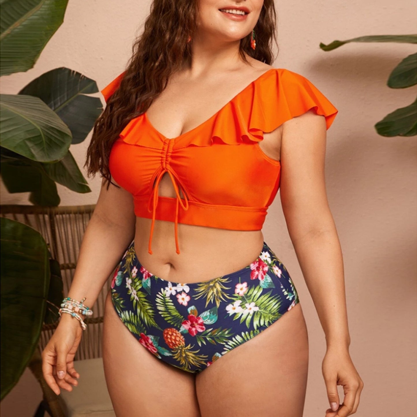 Plus Size Ruffle Top Bikini