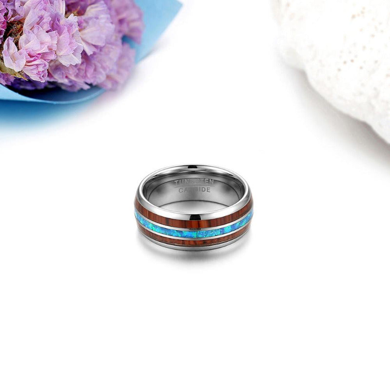 Koa Wood + Abalone Tungsten Carbide Ring
