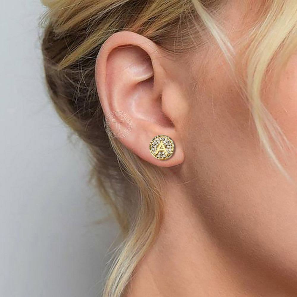CZ & Gold Letter Stud Earrings