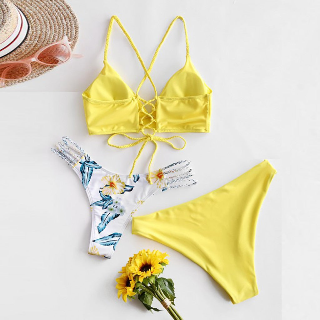 Solid Bikini + Extra Printed Bottoms