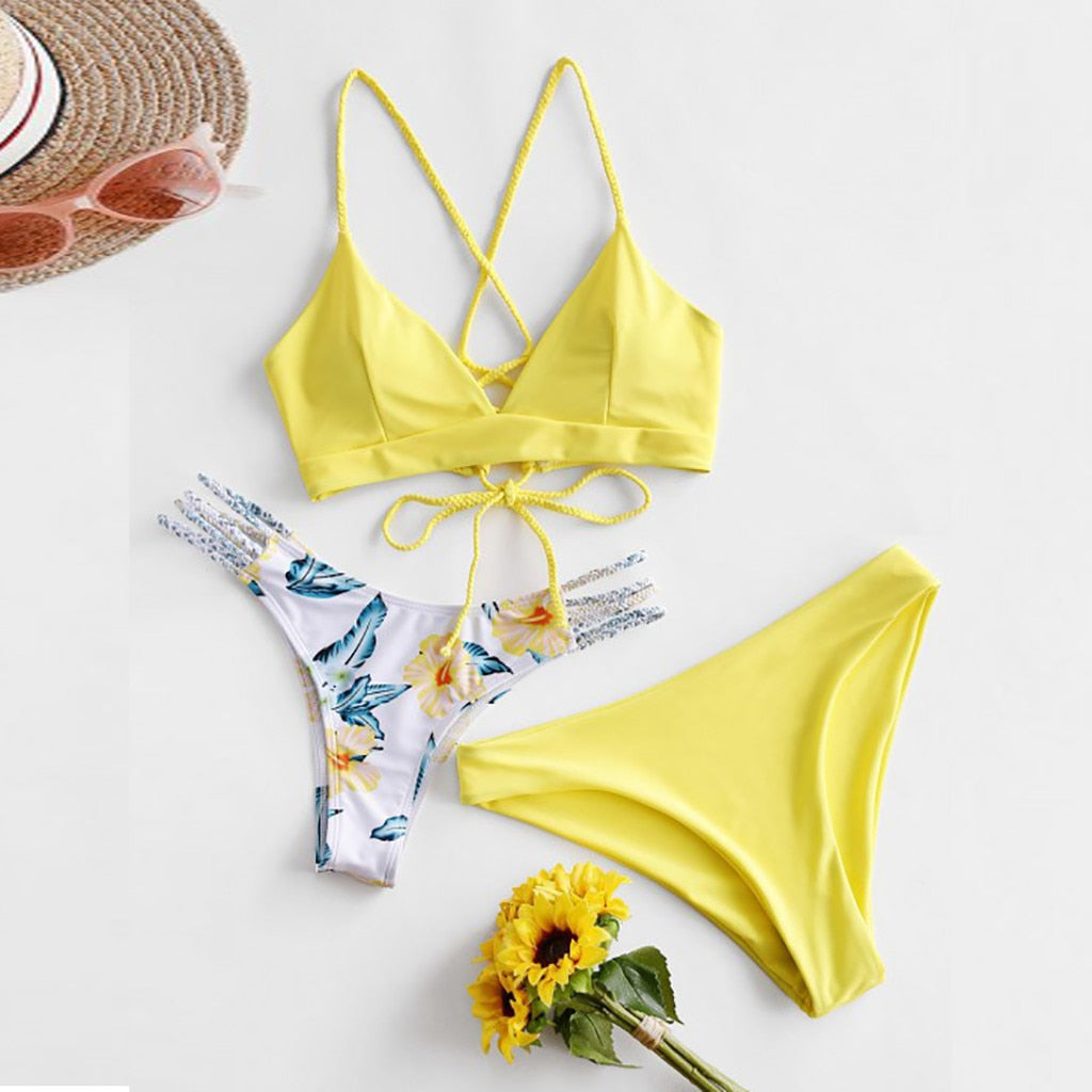 Solid Bikini + Extra Printed Bottoms