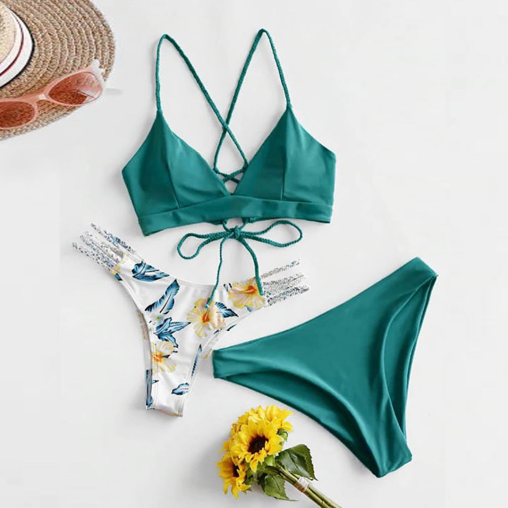 Solid Bikini + Extra Printed Bottoms