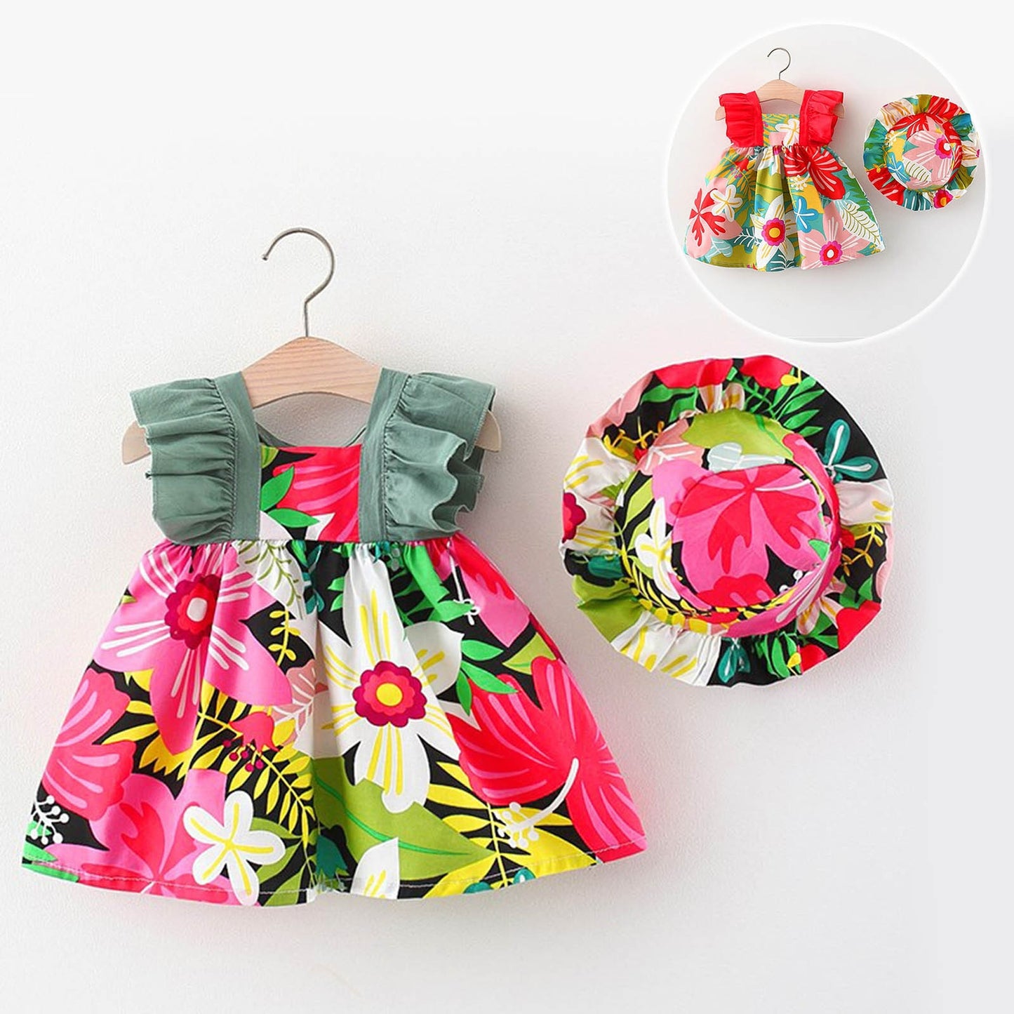 Big Flower Summer Dress+Hat