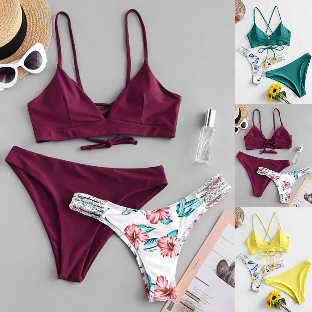 Solid Bikini + Extra Printed Bottoms