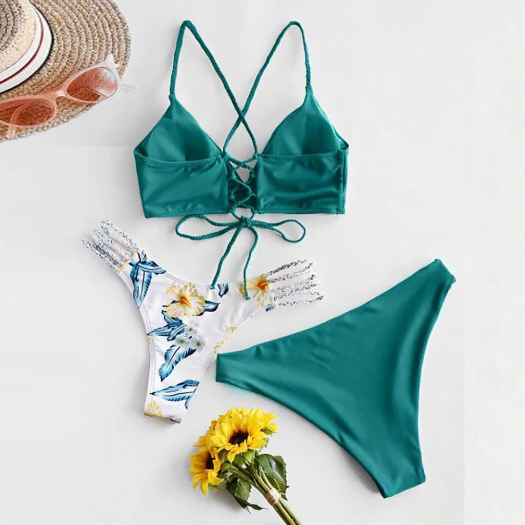 Solid Bikini + Extra Printed Bottoms