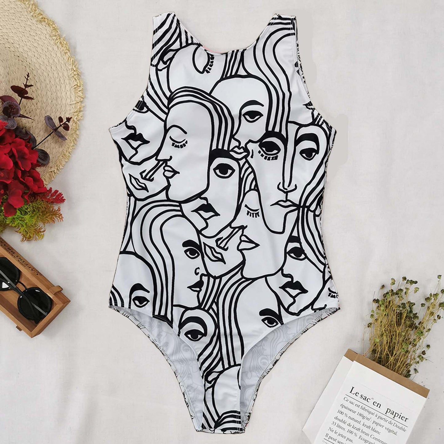 Abstract Print One Piece Swimsuit