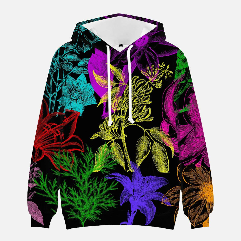 Black hoodie with colorful floral design