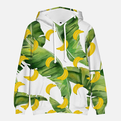 White hoodie with green leaves and yellow bananas