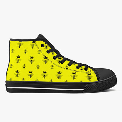 high top canvas sneaker with yellow and black bee print