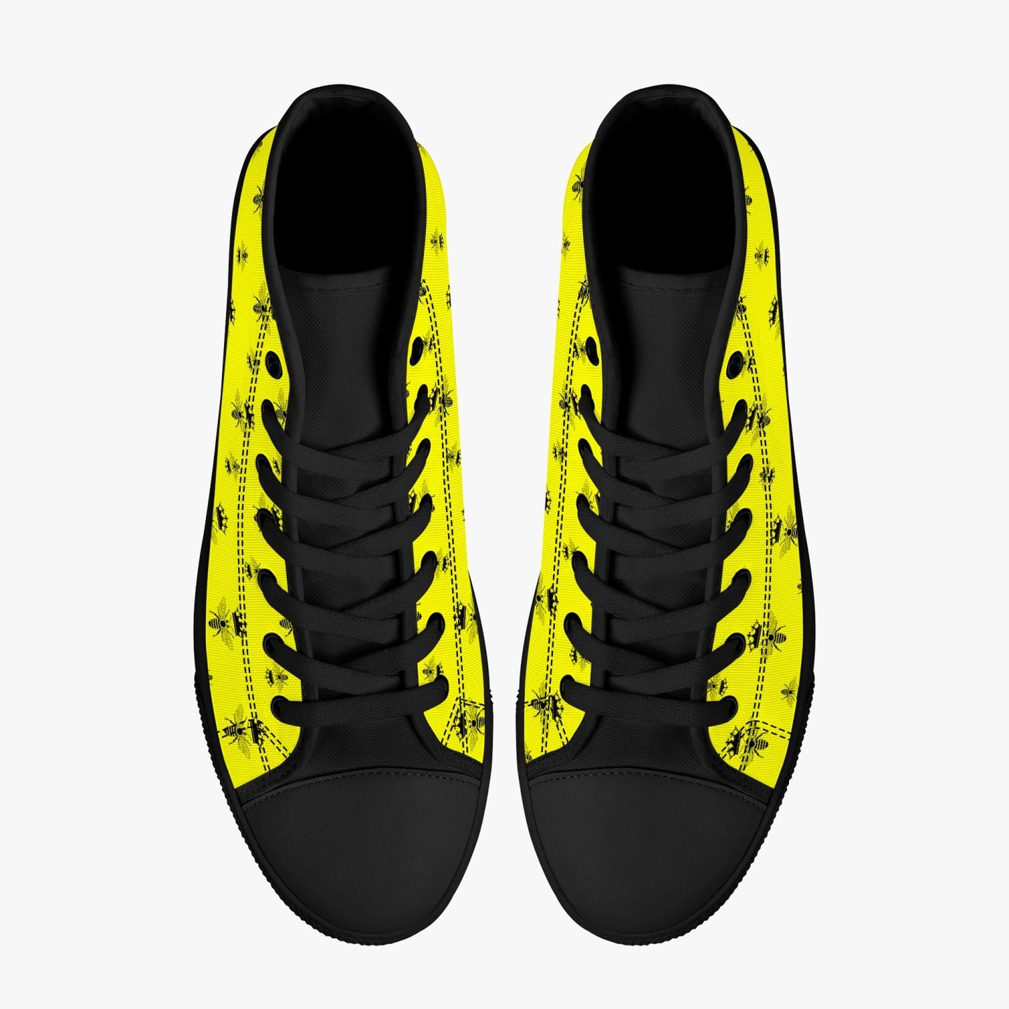 high top canvas sneakers with yellow and black bee print
