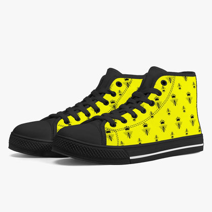 high top canvas sneakers with yellow and black bee print
