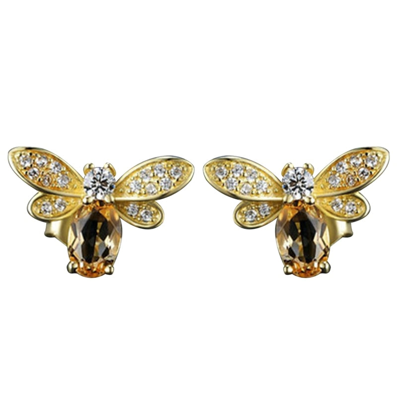 Rhinestone Bee Earrings