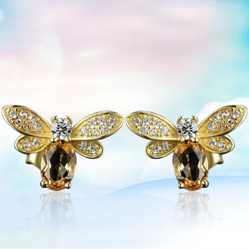 Rhinestone Bee Earrings