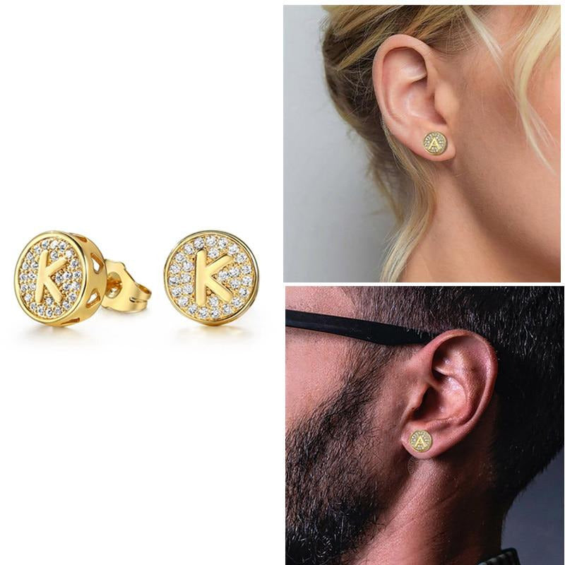 CZ & Gold Letter Stud Earrings