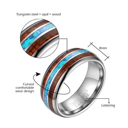 Koa Wood + Abalone Tungsten Carbide Ring