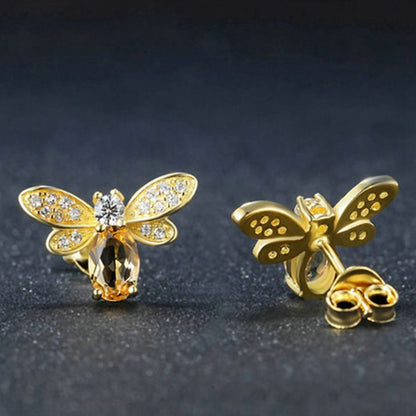 Rhinestone Bee Earrings