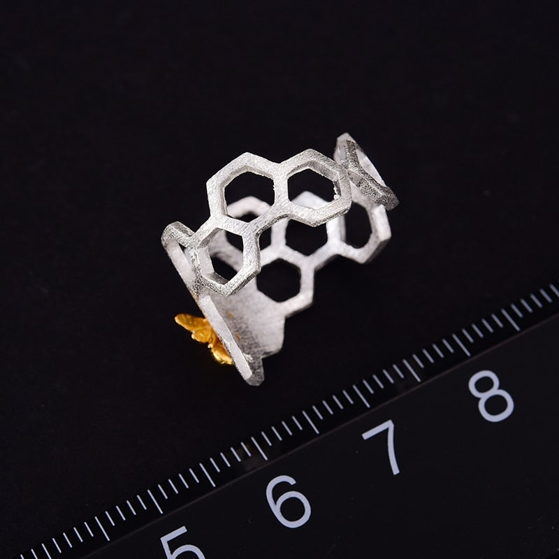 Honeycomb and Bee Open Ring