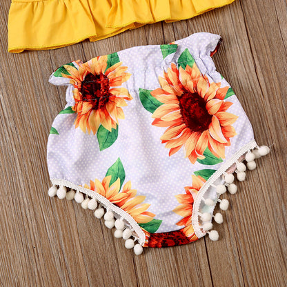 Crop Top + Pom Pom Sunflower Shorts