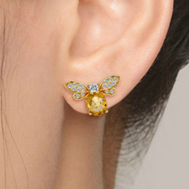 Rhinestone Bee Earrings