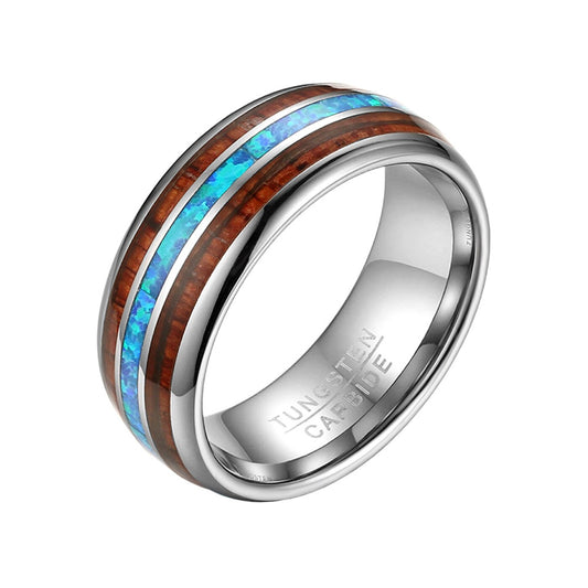 Koa Wood + Abalone Tungsten Carbide Ring