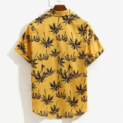 Palm Print Yellow Summer Shirt