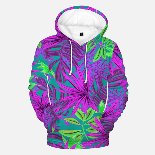 Hoodie with teal, purple and green leaf design