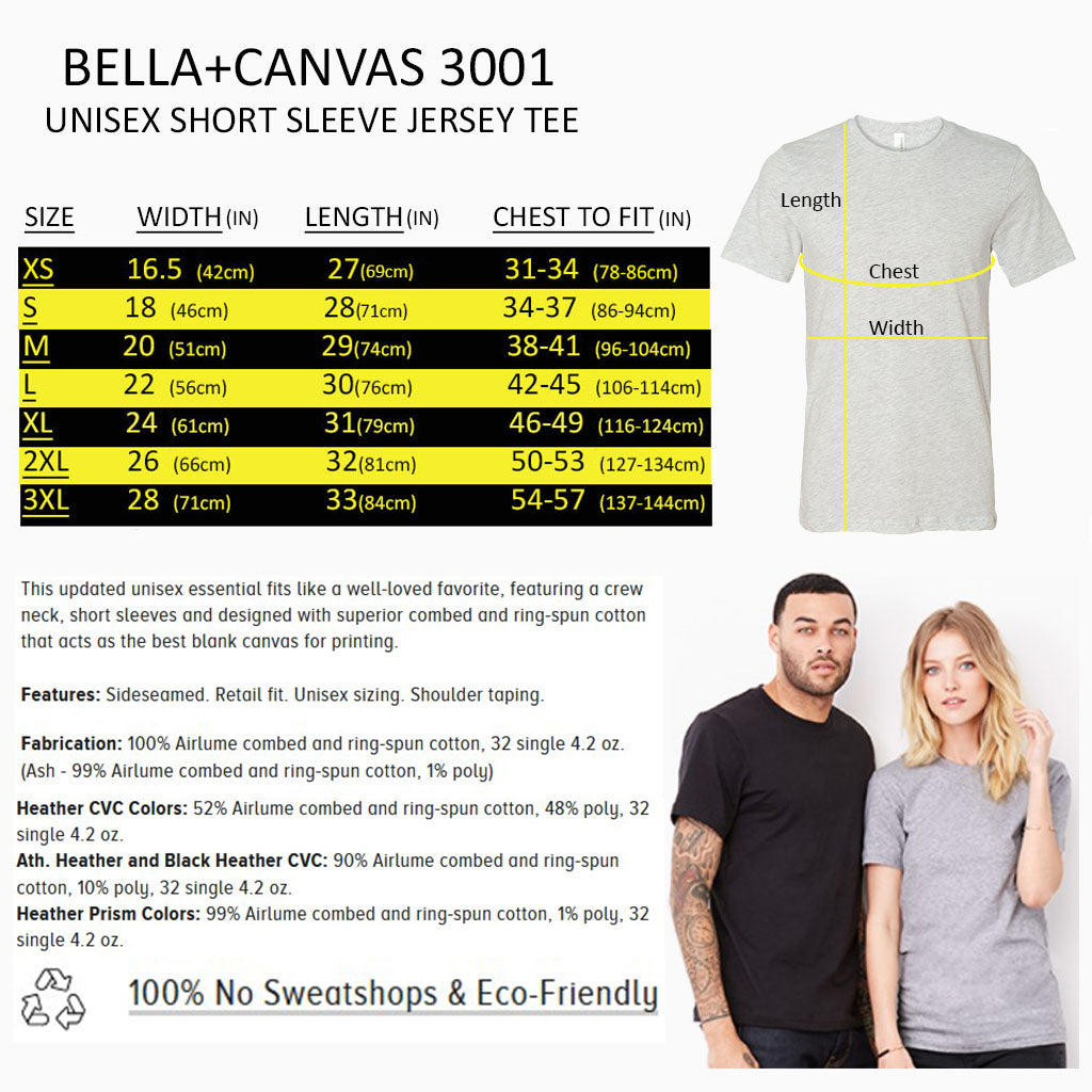 Bella Canvas short sleeve tshirt size chart