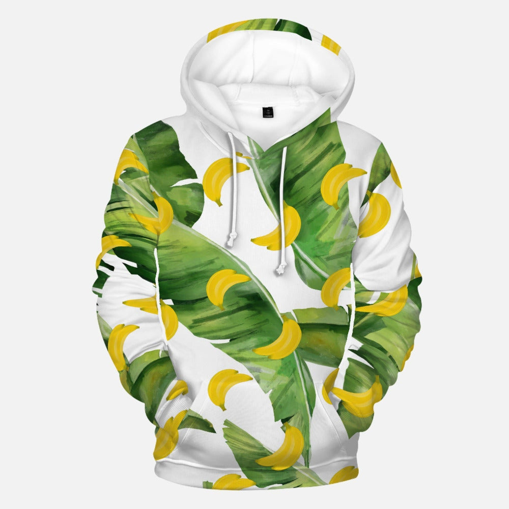 White hoodie with green leaves and yellow bananas